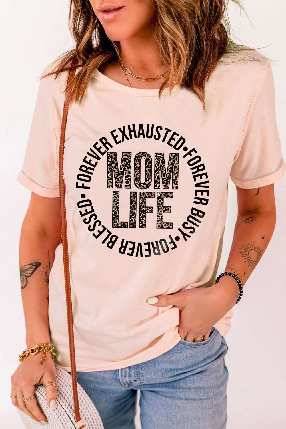 Pink MOM LIFE Slogan Graphic T-shirt Graphic Tees JT's Designer Fashion