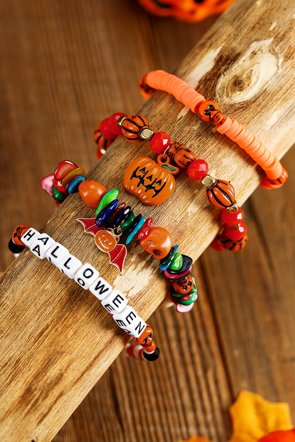 Orange 4pcs Halloween Pumpkin Bat Spider Bracelet Set Jewelry JT's Designer Fashion