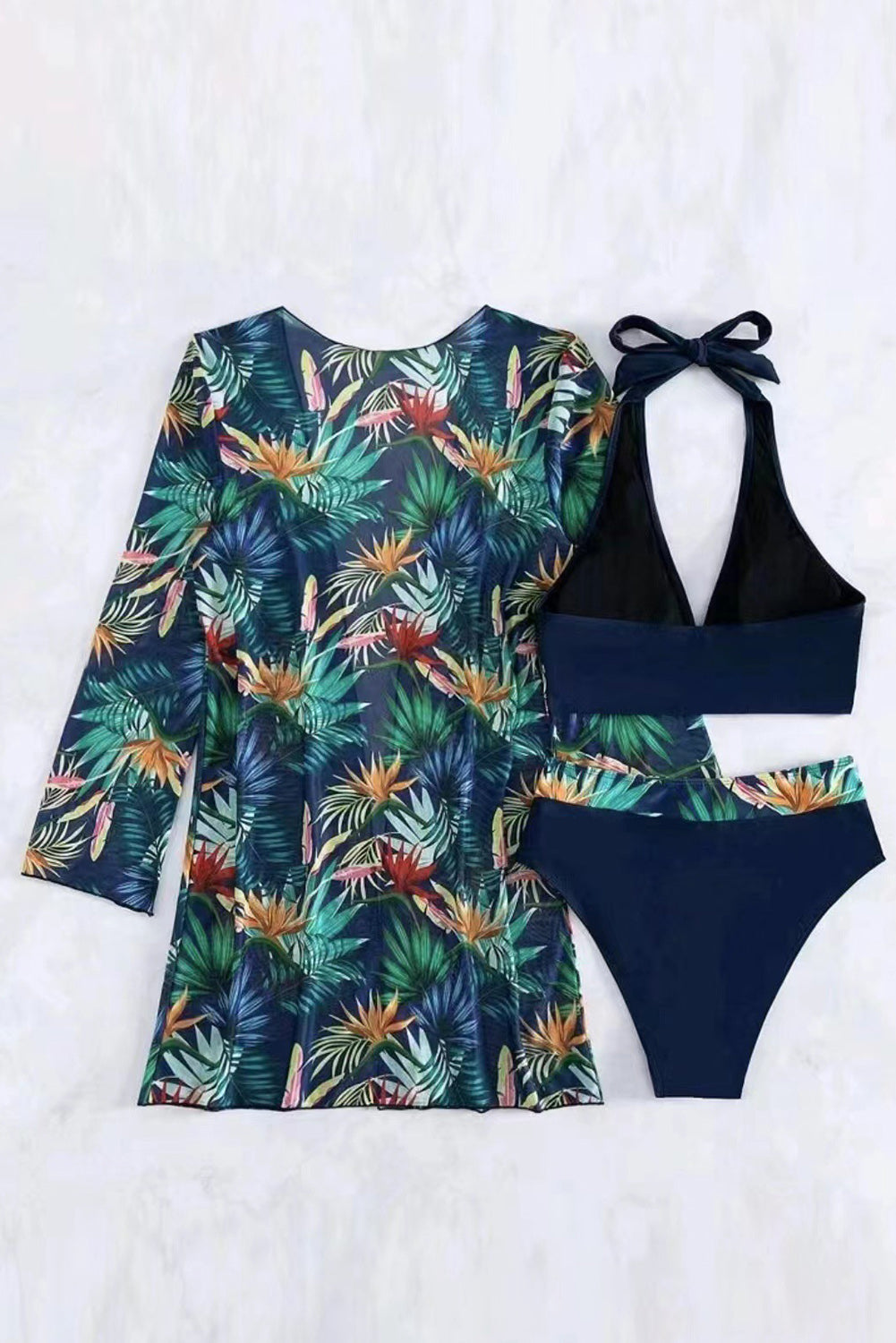 Printed Halter Neck Three-Piece Swim Set Bikinis JT's Designer Fashion