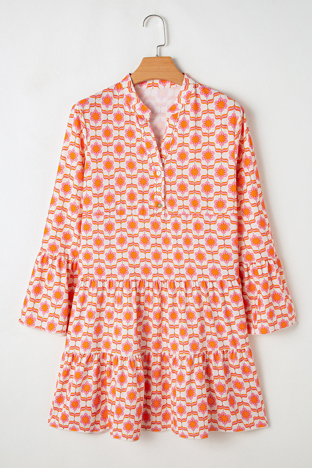 Orange Floral Print Flounce Sleeve Buttoned Front Mini Dress Floral Dresses JT's Designer Fashion