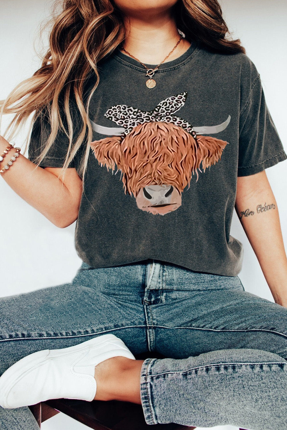 Black Western Highland Cow Graphic T Shirt Graphic Tees JT's Designer Fashion