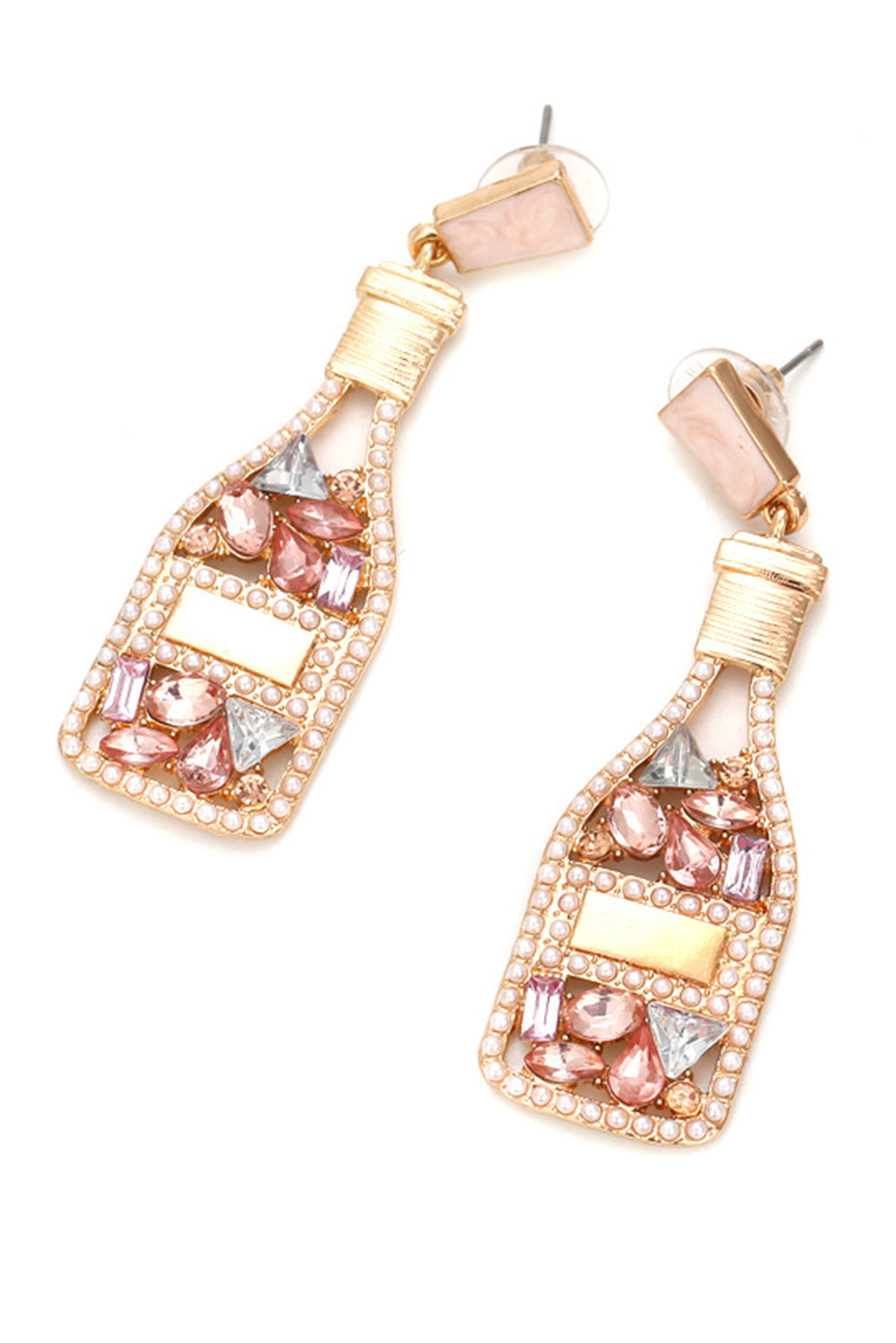 Apricot Crystals Champagne Bottle Earrings Jewelry JT's Designer Fashion