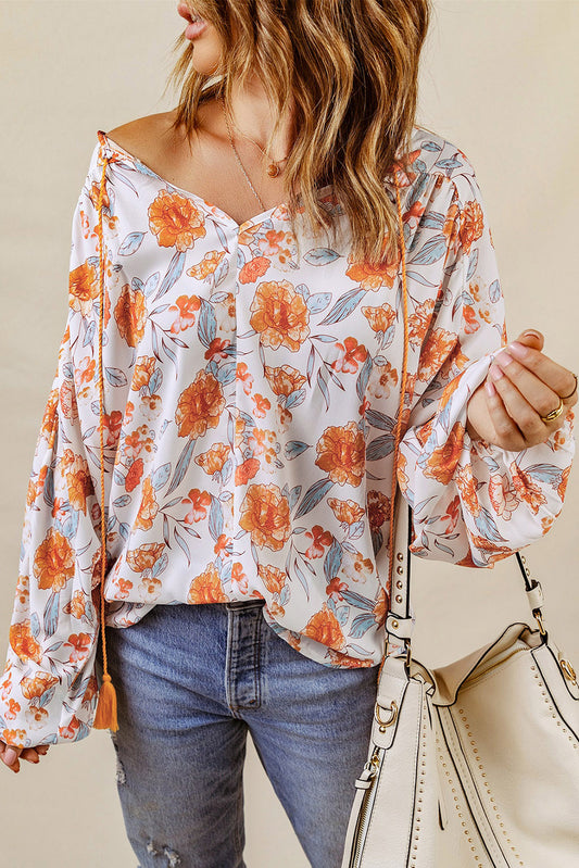 Orange Split V Neck Floral Print Dolman Blouse Blouses & Shirts JT's Designer Fashion