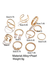 Gold 10pcs/set Vintage Plated Alloy Ring Set Jewelry JT's Designer Fashion