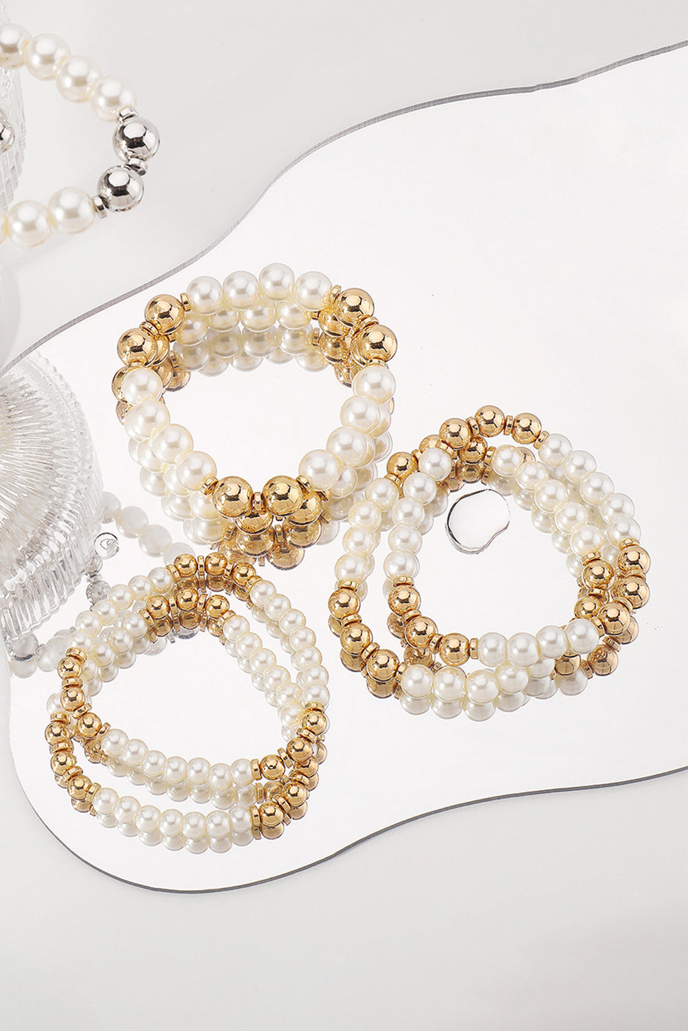 White 5pcs Pearl Beaded Bracelet Set Jewelry JT's Designer Fashion