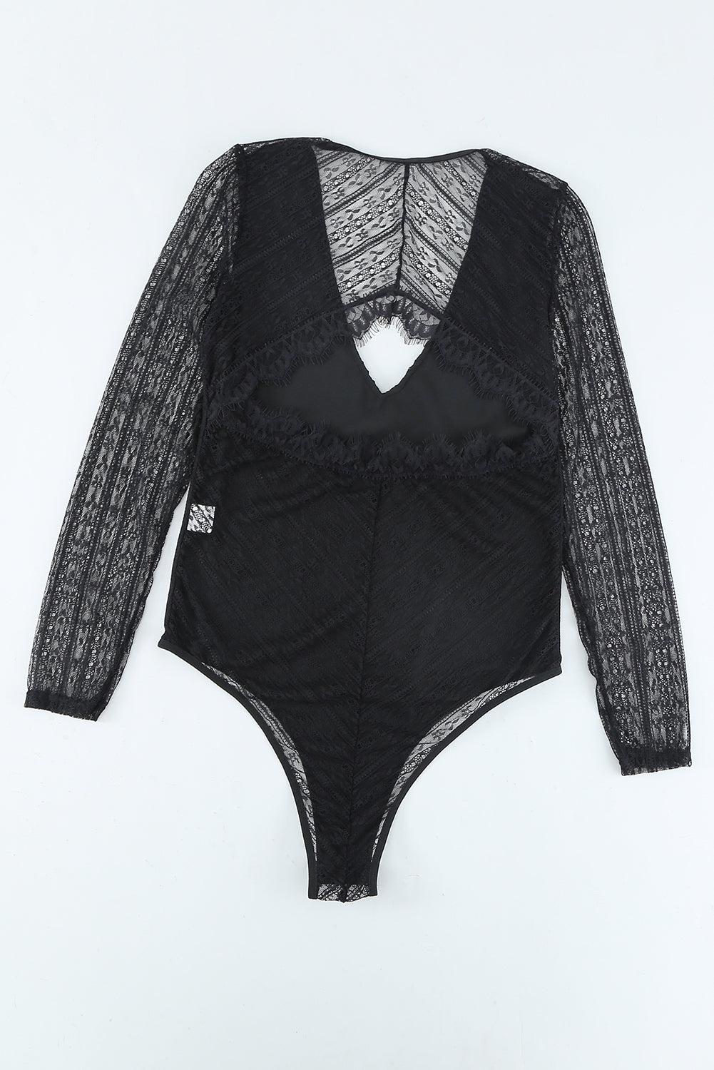 Black Lace Cut-out Deep V Neck Bodysuit Bodysuits JT's Designer Fashion