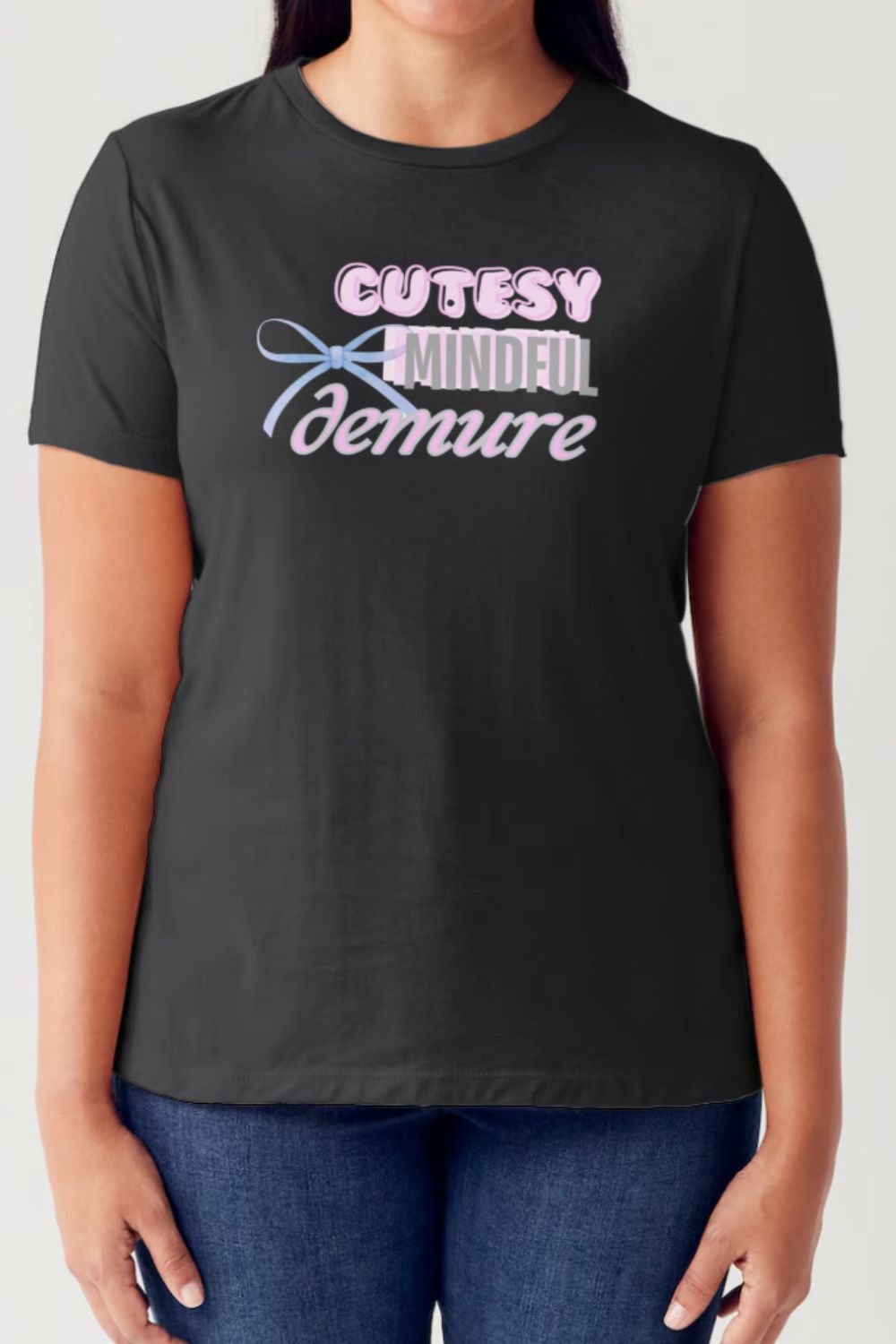 CUTESY MINDFUL DEMURE Short Sleeve Tubular T-Shirt Black Graphic Tees JT's Designer Fashion