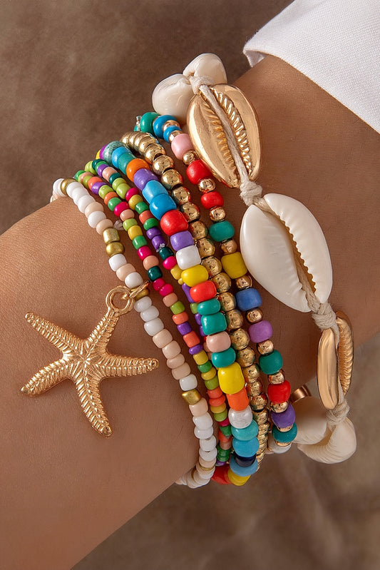 Multicolour 7pcs Starfish Seashell Beaded Bracelet Set Jewelry JT's Designer Fashion