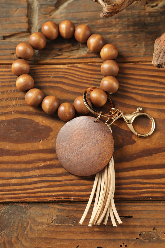 Brown Wood Beads Bracelet Tassel Keyring Other Accessories JT's Designer Fashion