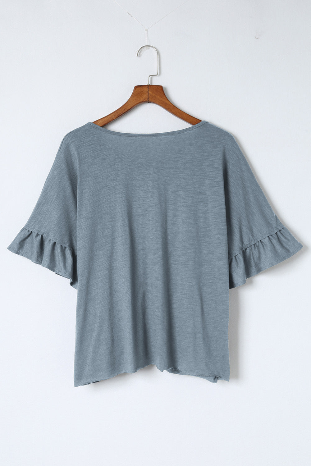 Medium Grey Ruffled Short Sleeve Buttoned Plus Size Top Plus Size JT's Designer Fashion