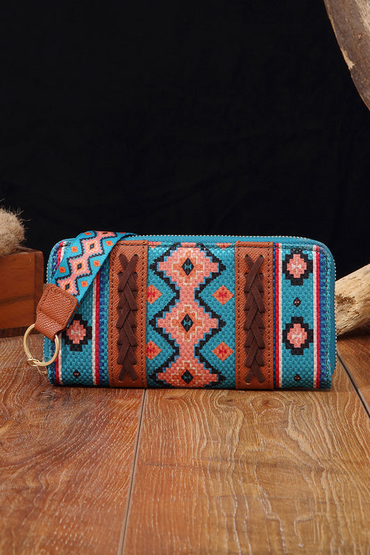 Ashleigh Blue Western Aztec Print PU Leather Wristlet Wallet Handbags JT's Designer Fashion