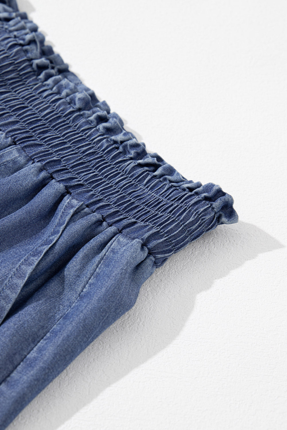 Sky Blue Side Pockets Frilled Smocked High Waist Wide Leg Jeans Bottoms JT's Designer Fashion