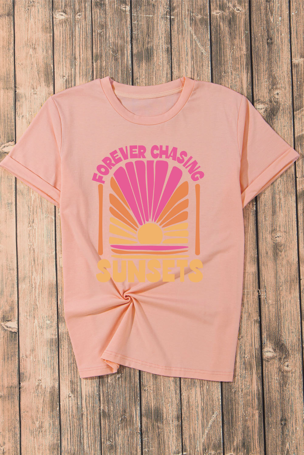 Pink FOREVER CHASING SUNSET Graphic T Shirt Graphic Tees JT's Designer Fashion