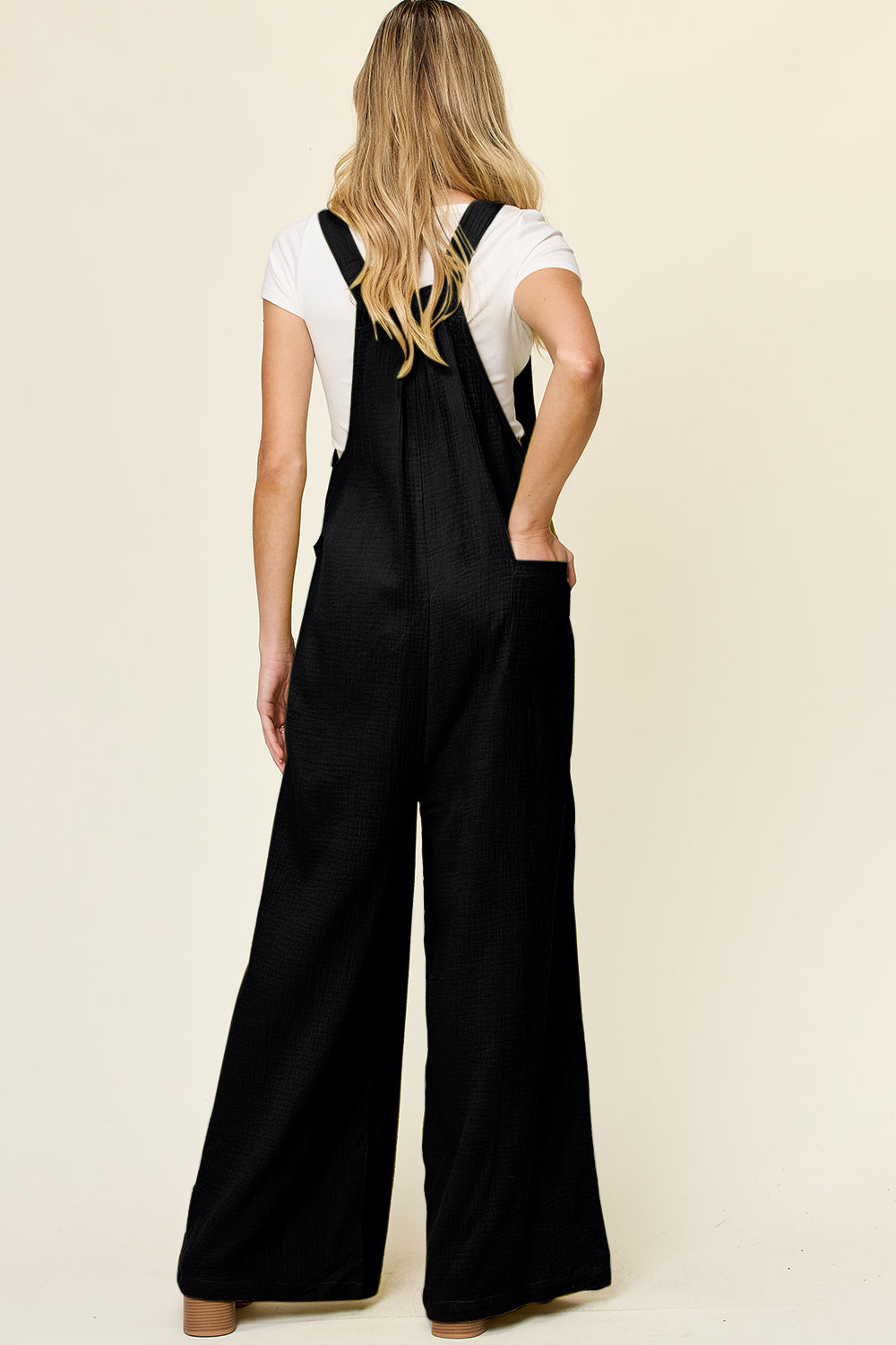 Double Take Full Size Texture Wide Strap Wide Leg Overall Jumpsuits & Rompers JT's Designer Fashion