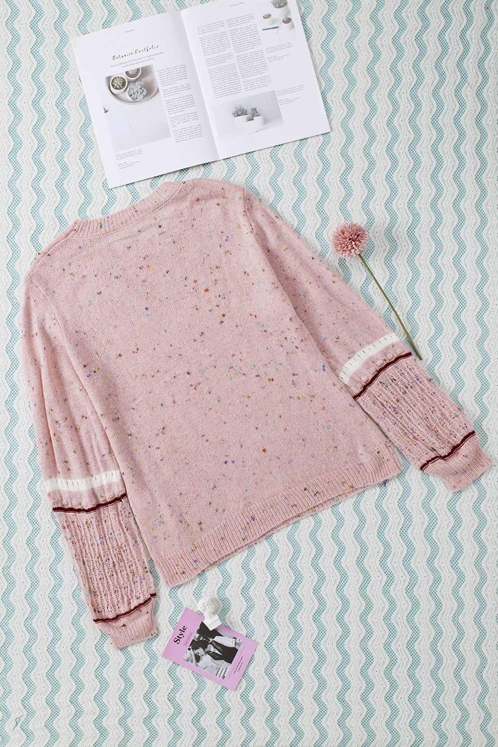 Pink Pilling Detail Patterned Sleeve Sweater Sweaters & Cardigans JT's Designer Fashion