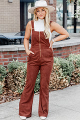 Chestnut Perfect For You Brown Corded Zip Up Overalls Bottoms JT's Designer Fashion