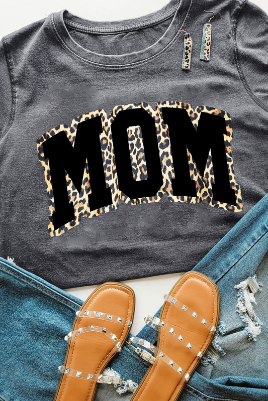 Gray Leopard MOM Graphic Crewneck Mothers Day T Shirt Graphic Tees JT's Designer Fashion