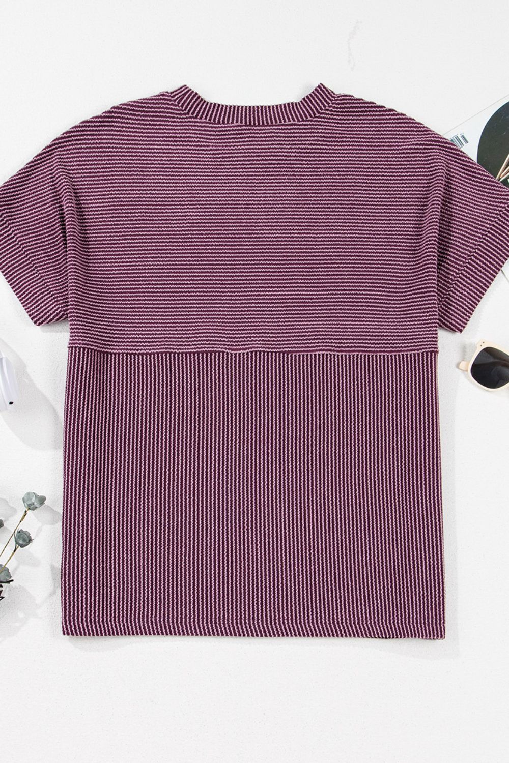 Corded Knit Mock Neck Short Sleeve T Shirt Blouses & Shirts JT's Designer Fashion