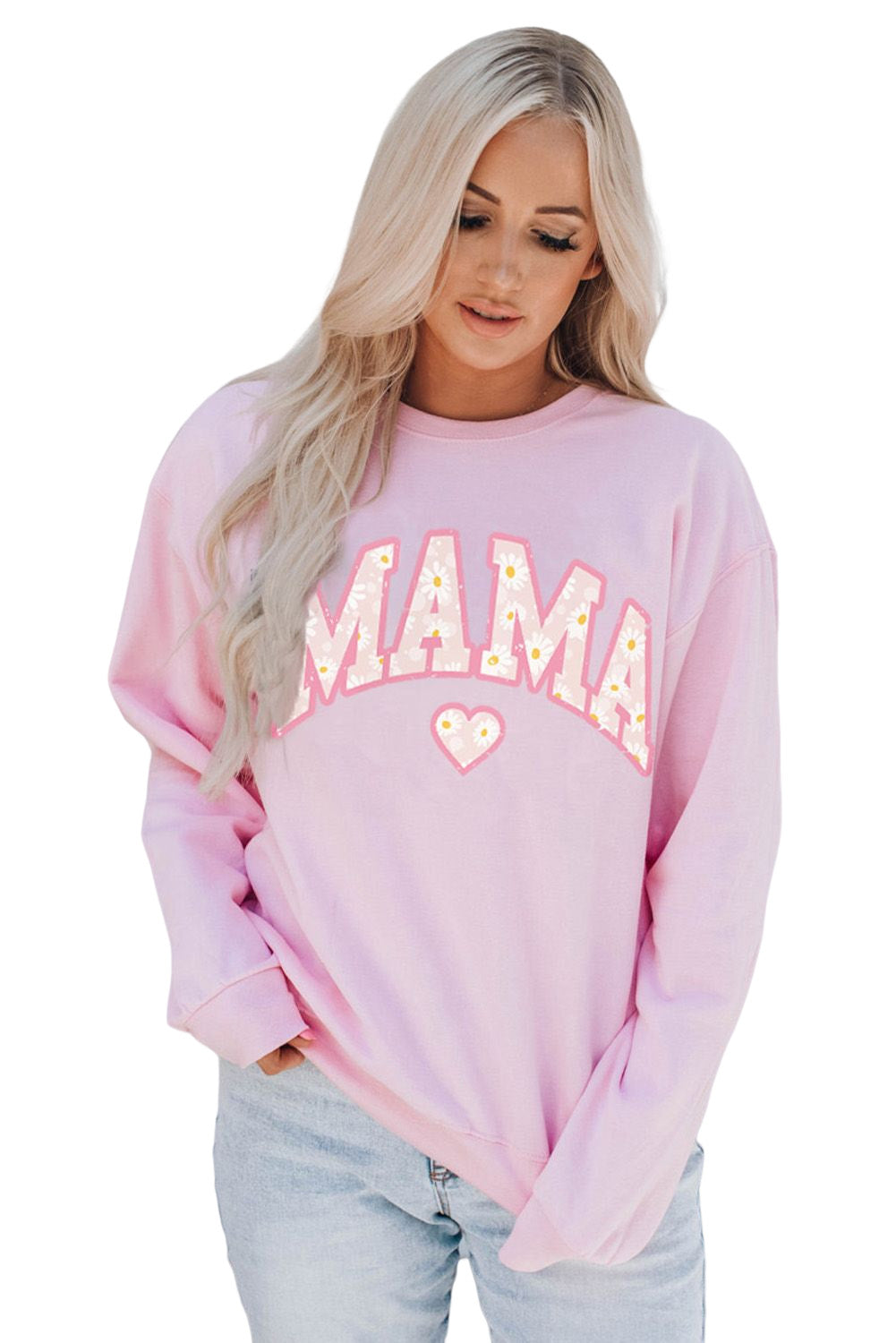 Pink Mama Letter Print Daisy Shading Sweatshirt Graphic Sweatshirts JT's Designer Fashion