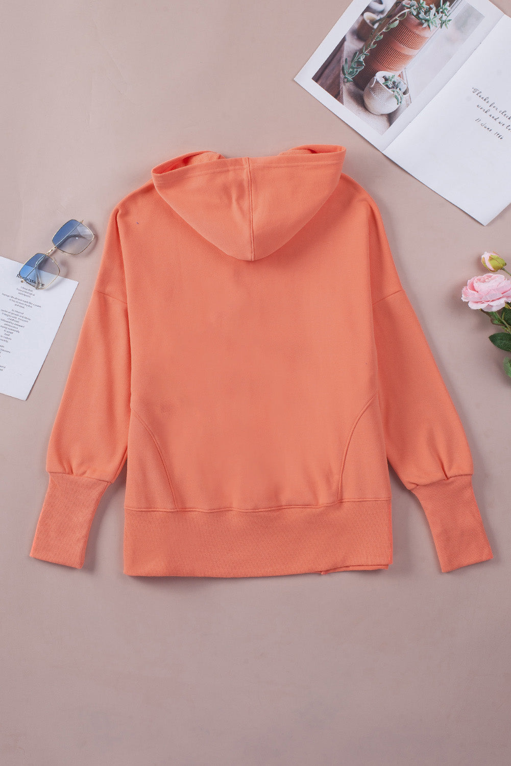 Orange Batwing Sleeve Pocketed Henley Hoodie Sweatshirts & Hoodies JT's Designer Fashion