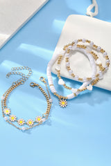 White Daisy Heart Pearl Beaded Multi Layer Bracelet Set Jewelry JT's Designer Fashion