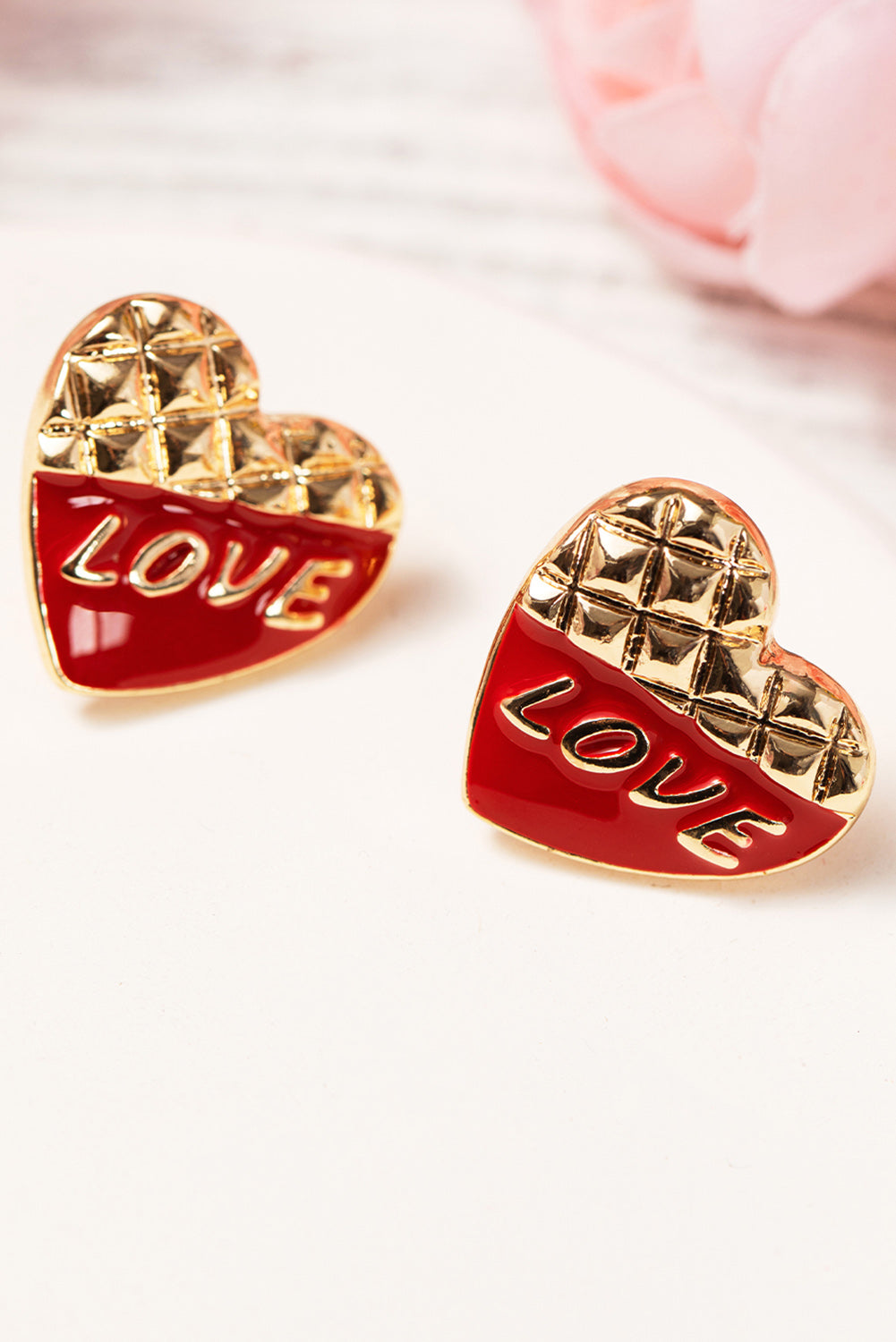 Racing Red LOVE Heart Shaped Color Block Stud Earrings Jewelry JT's Designer Fashion