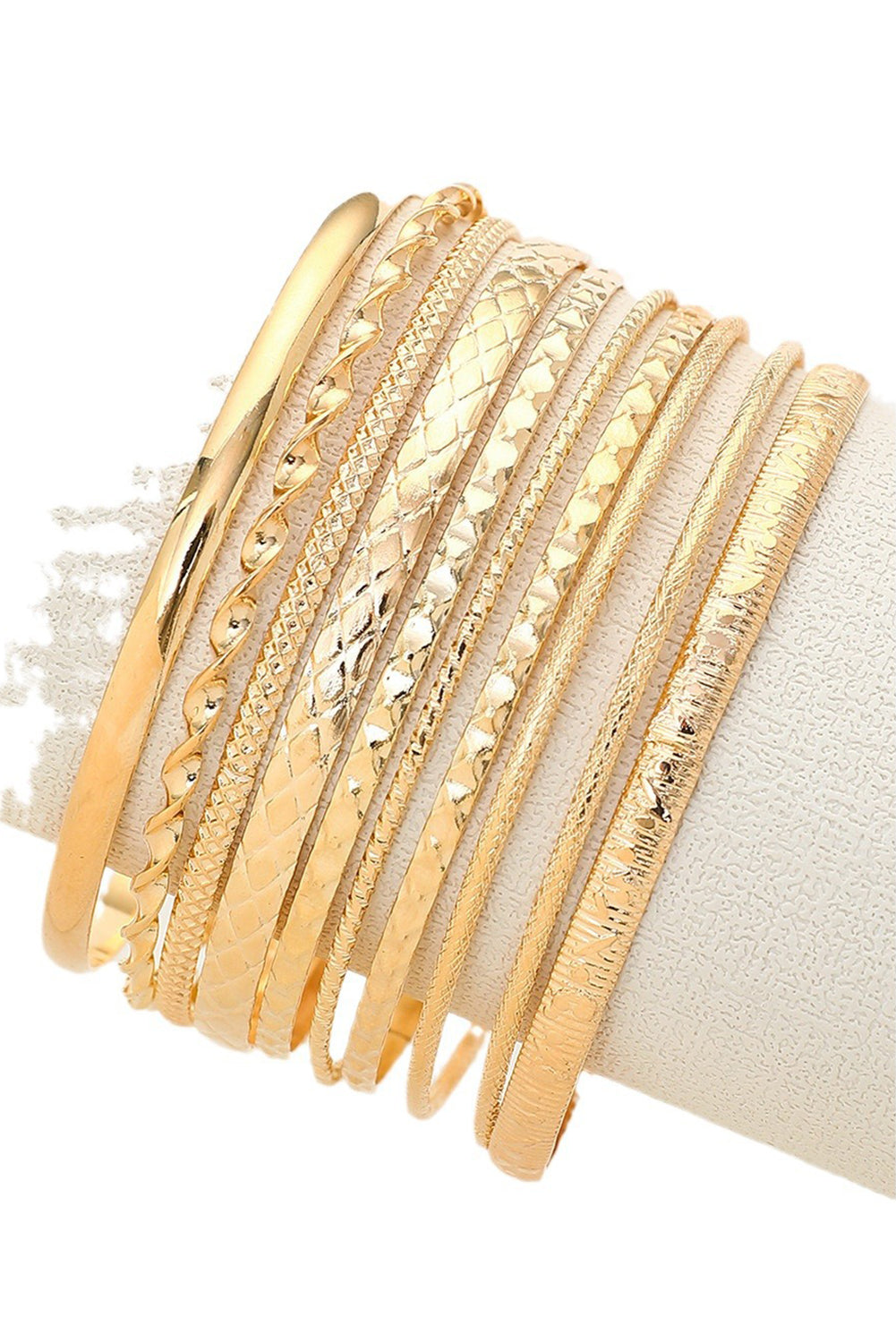 Gold 10pcs Textured Twisted Stackable Alloy Bracelet Set Jewelry JT's Designer Fashion