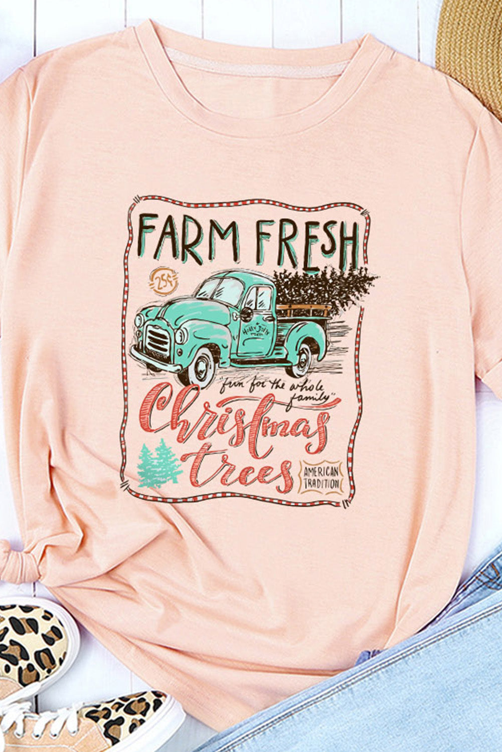 Pink Christmas Trees Truck Graphic Print T Shirt Graphic Tees JT's Designer Fashion