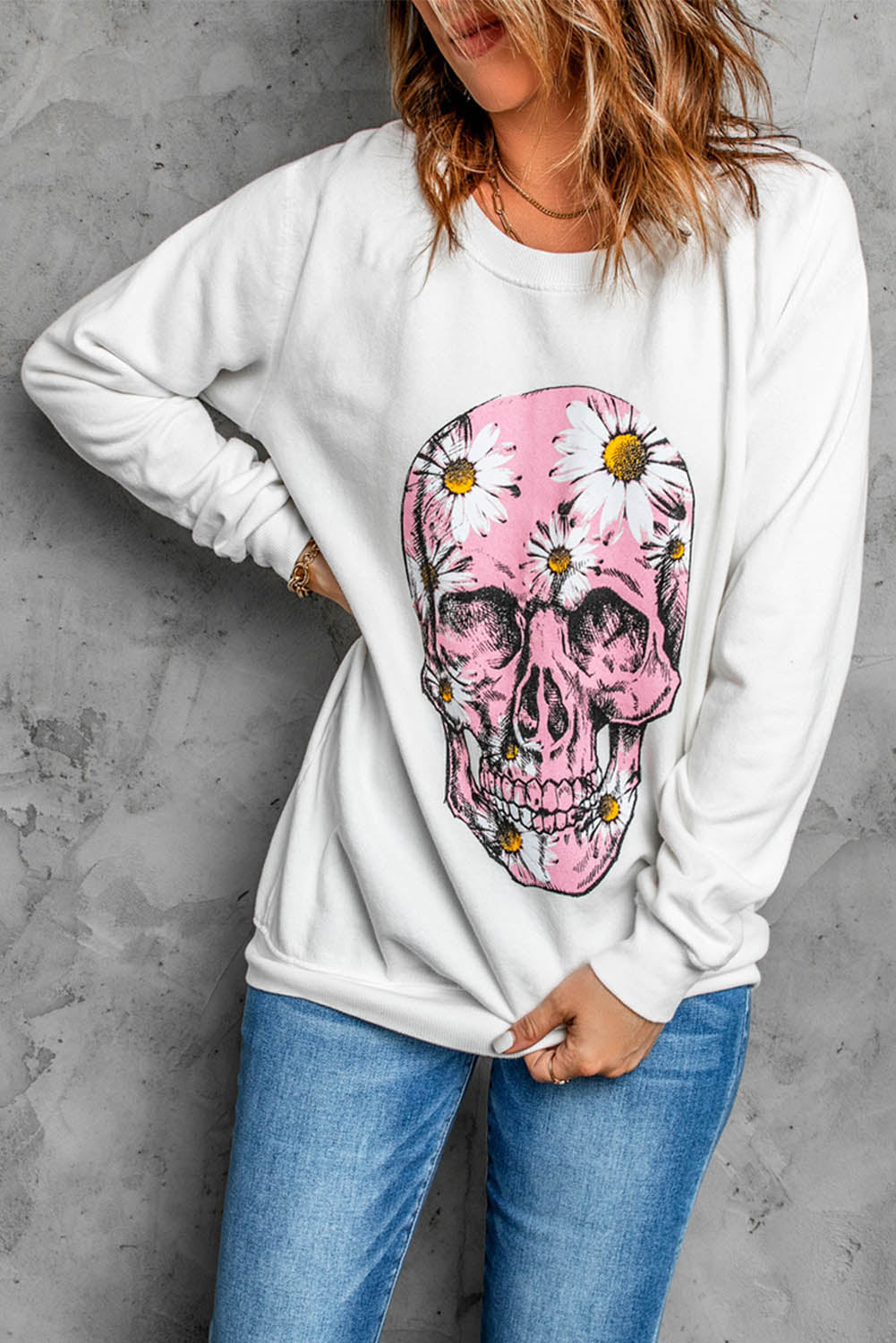 Floral Skull Head Graphic Sweatshirt Graphic Sweatshirts JT's Designer Fashion