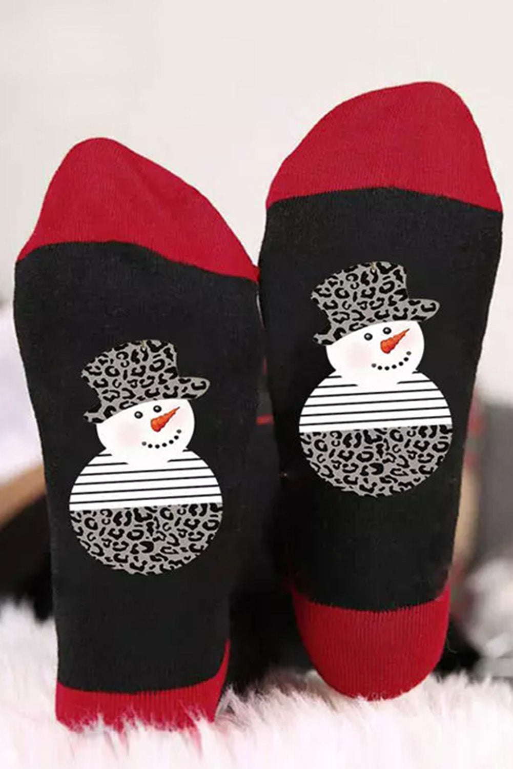 Black Christmas Snowman Color Block Crew Socks Socks JT's Designer Fashion