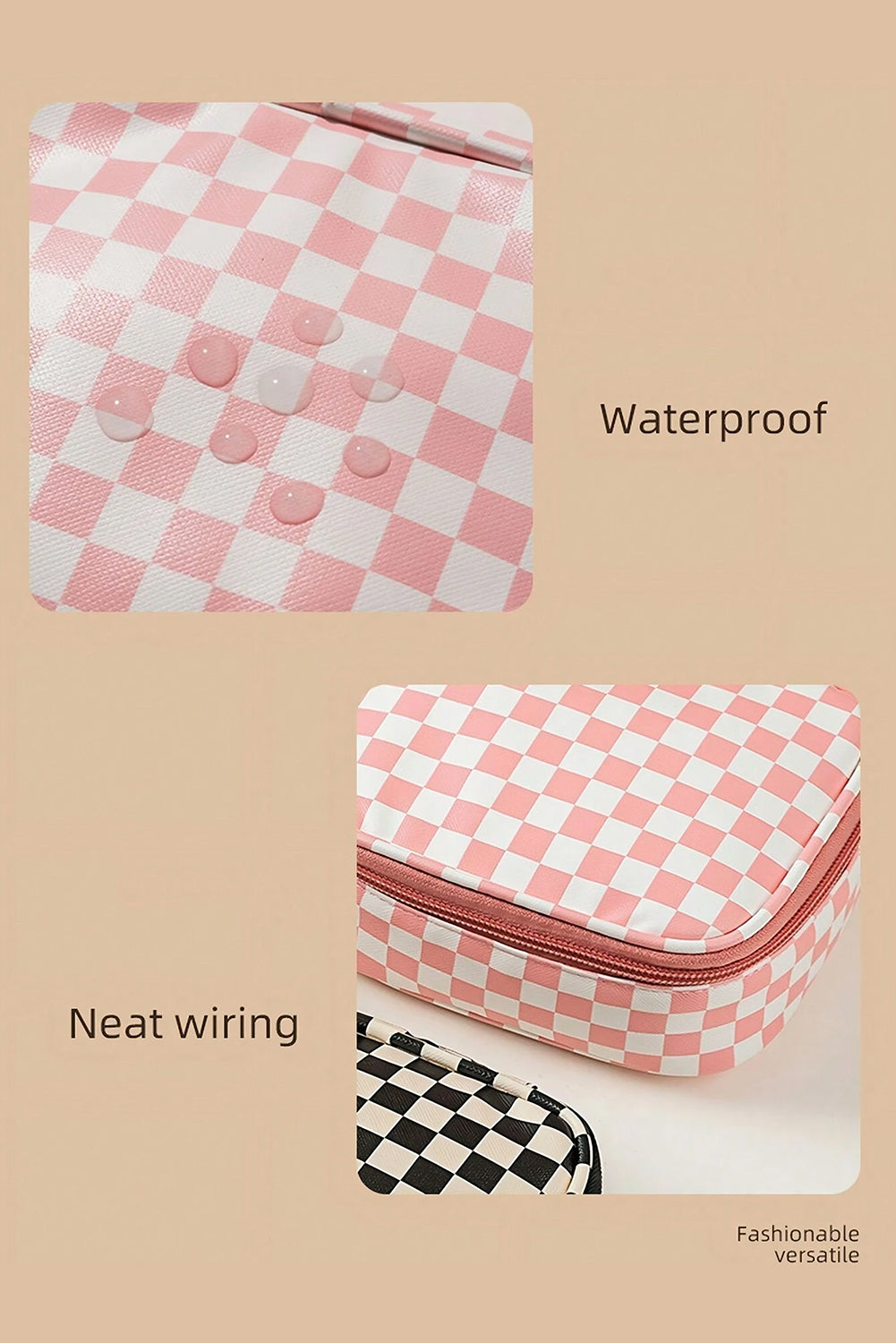 Light Pink Checkered Pattern Small Cosmetic Bag Makeup Bags JT's Designer Fashion