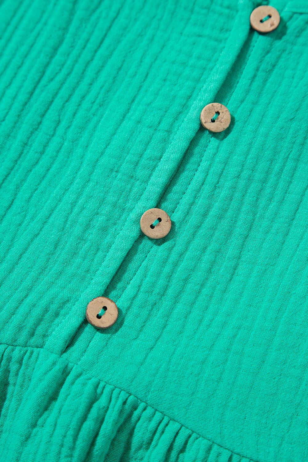 Sea Green Textured Buttoned Thin Strap Tiered Loose Fit Mini Dress Mini Dresses JT's Designer Fashion