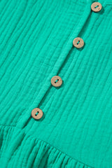 Sea Green Textured Buttoned Thin Strap Tiered Loose Fit Mini Dress Mini Dresses JT's Designer Fashion