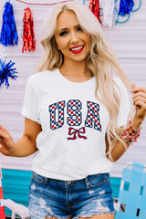 White Checkered USA Graphic Casual Tee Graphic Tees JT's Designer Fashion
