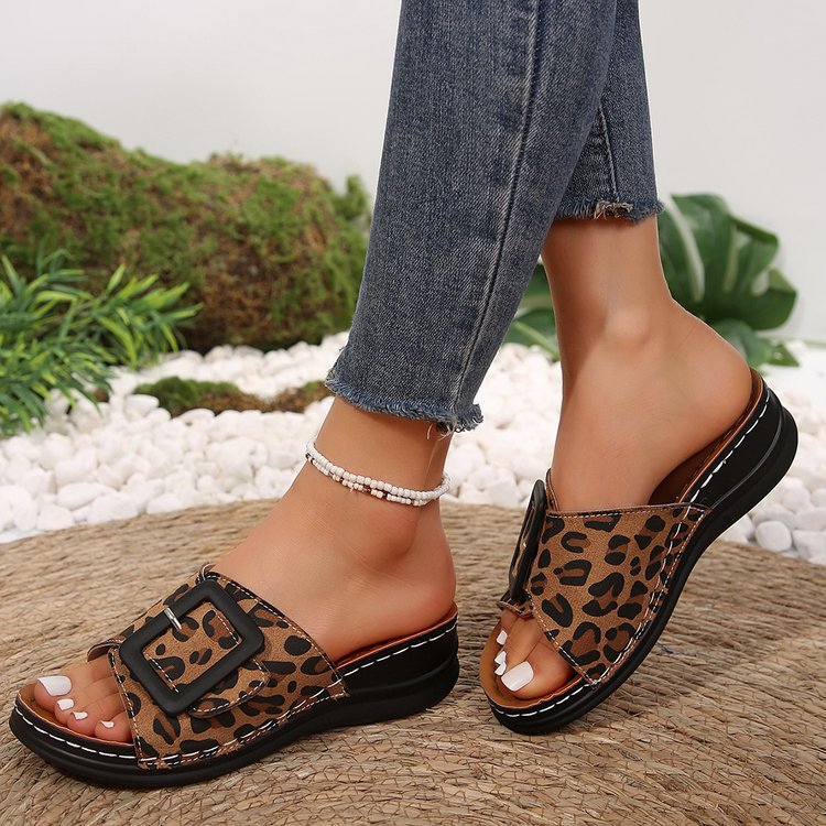 Suede Leopard Wedge Sandals Sandals JT's Designer Fashion