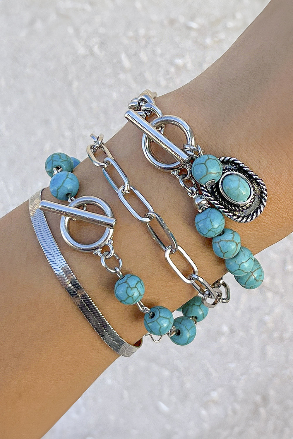 Light Blue Multi Layered Western Turquoise Beaded Bracelet Set Jewelry JT's Designer Fashion