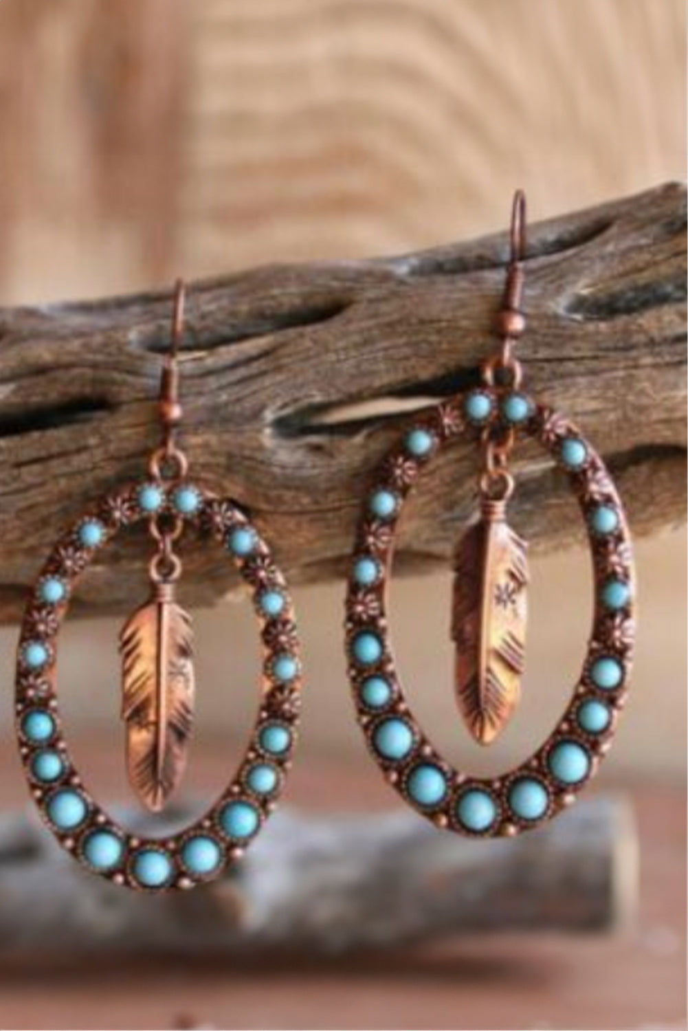 Light Blue Turquoise Decor Feather Cut Out Drop Earrings Jewelry JT's Designer Fashion