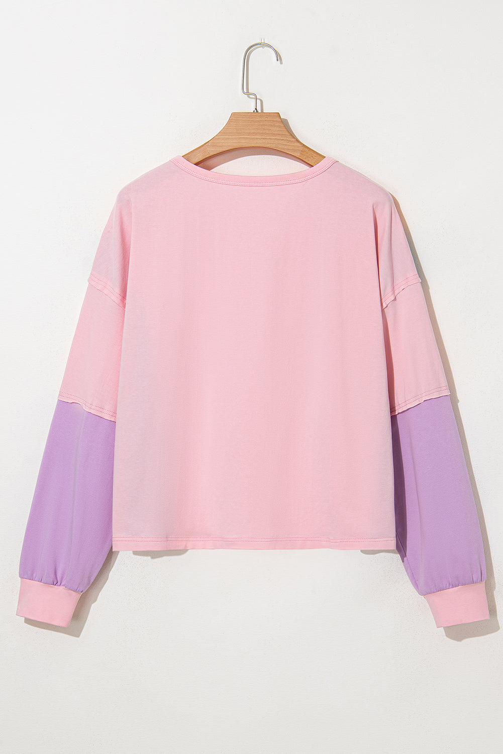 Pink Colorblock Long Sleeve Buttons Henley Top Long Sleeve Tops JT's Designer Fashion