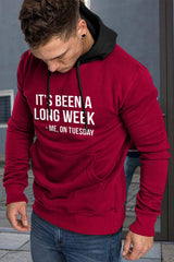 Fiery Red Letter Print Color Block Kangaroo Pocket Slim-fit Men's Hoodie Men's Tops JT's Designer Fashion
