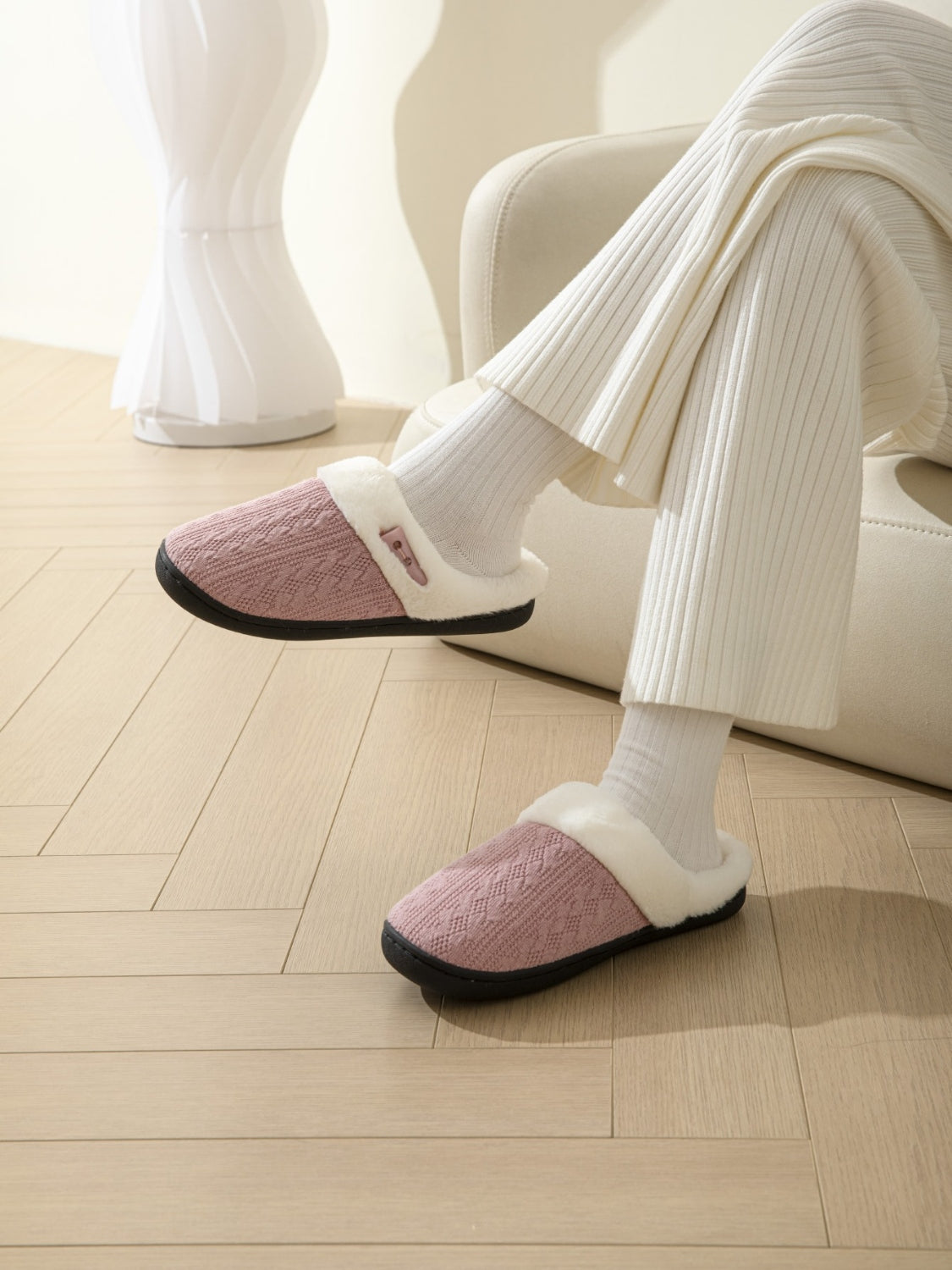 Horn Buckle Furry Texture Flat Slippers Slippers JT's Designer Fashion