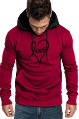 Fiery Red Valentine Love Heart Print Color Block Men's Pullover Hoodie Men's Tops JT's Designer Fashion
