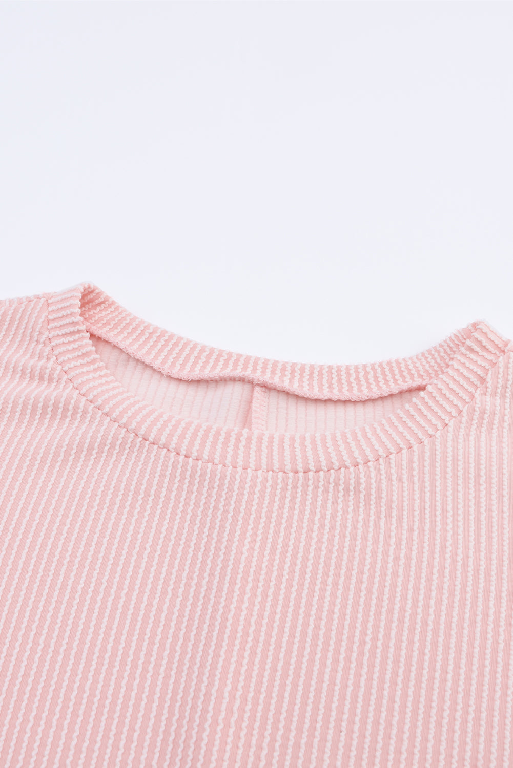 Pink Ribbed Roll-tab Sleeve Chest Pocket Oversize Top Long Sleeve Tops JT's Designer Fashion