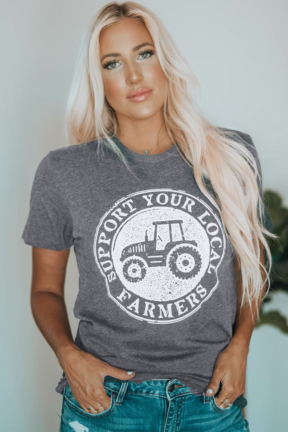 Gray SUPPORT YOUR LOCAL FARMERS Graphic Tee Graphic Tees JT's Designer Fashion