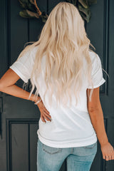 White Sequin Bow Strawberry Graphic Crew Neck T Shirt Graphic Tees JT's Designer Fashion