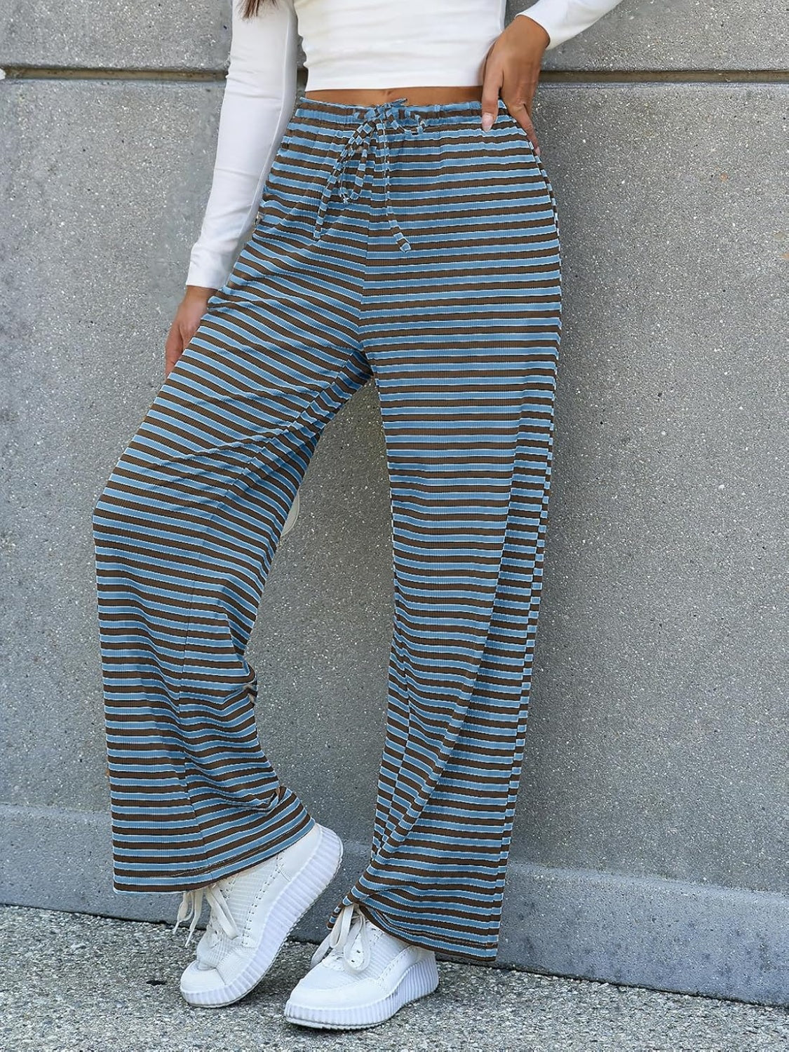 Striped Wide Leg Pants Pants & Culottes JT's Designer Fashion