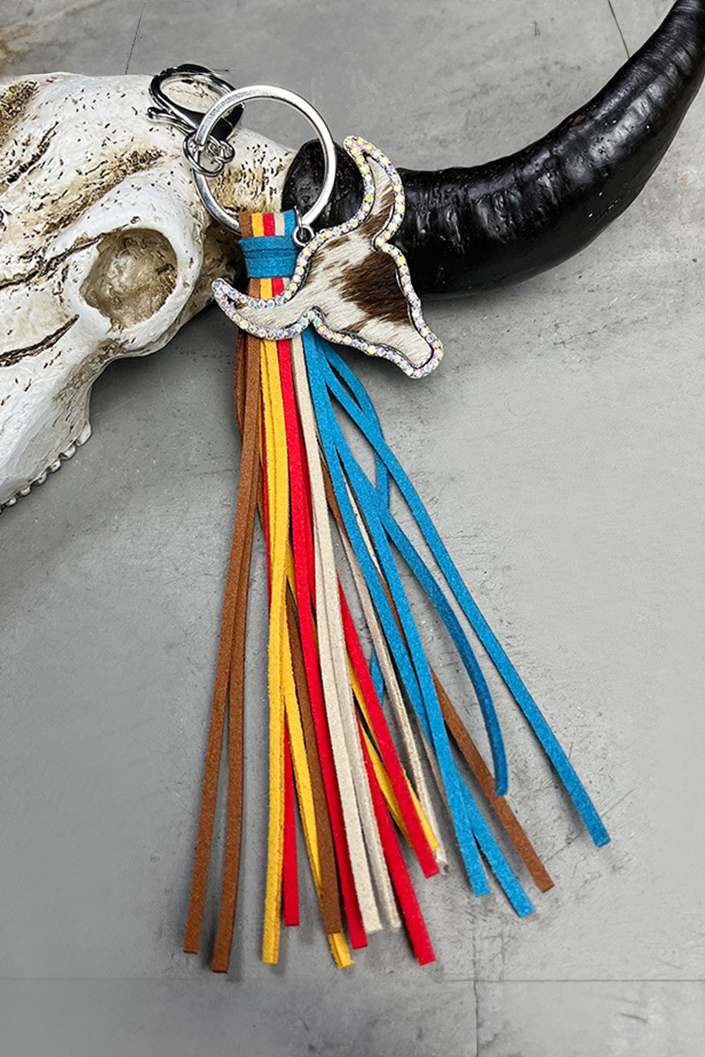 Philippine Gray Rhinestone Steer Head Colorful Tassel Key Ring Other Accessories JT's Designer Fashion