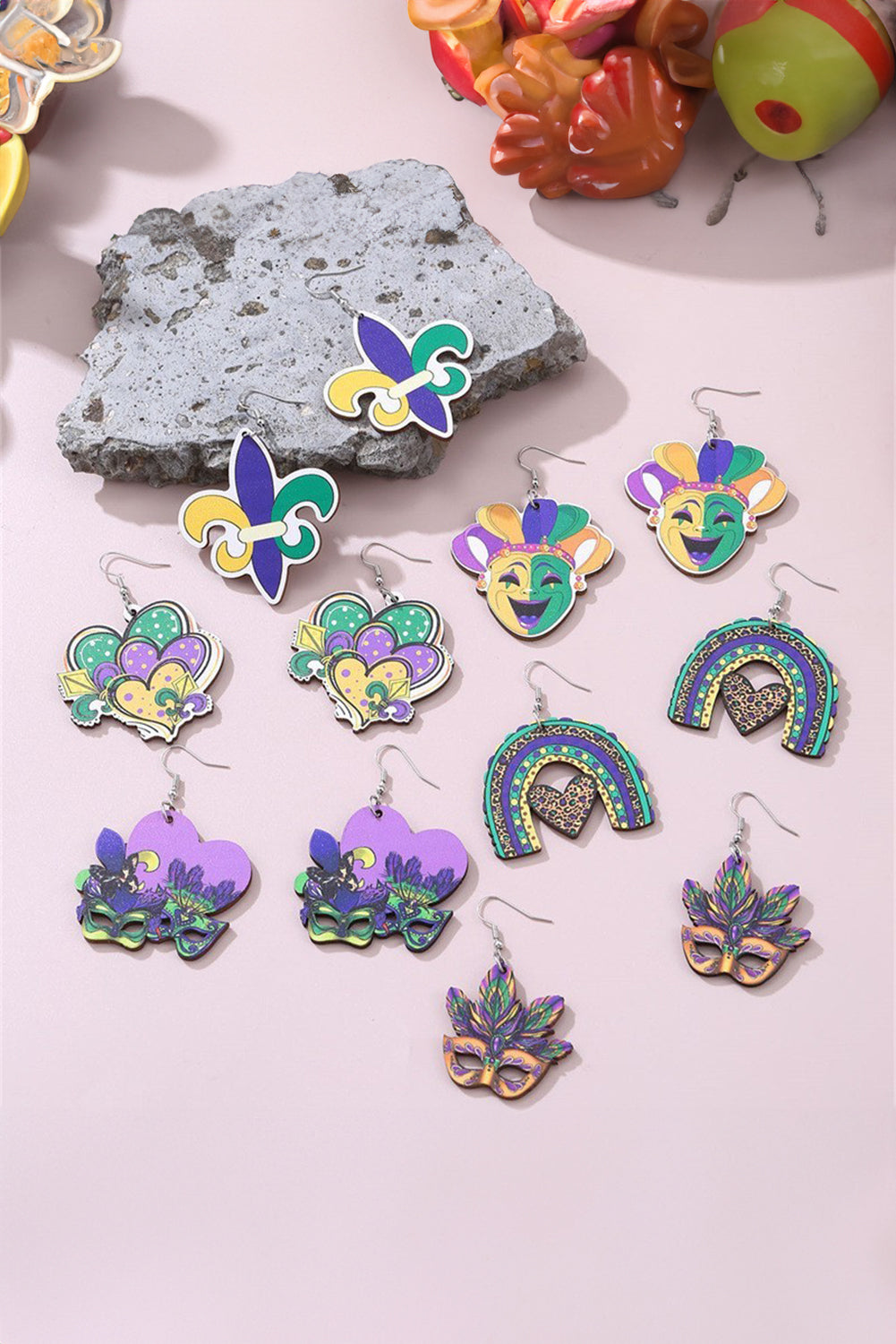 Meadow Mauve Mardi Gras Mask Dangle Hook Earrings Jewelry JT's Designer Fashion
