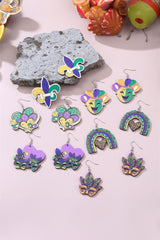 Meadow Mauve Mardi Gras Mask Dangle Hook Earrings Jewelry JT's Designer Fashion