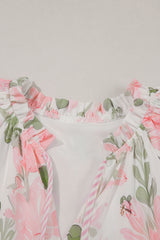 Pink Floral Contrast Edge Layered Short Sleeve Mini Dress Floral Dresses JT's Designer Fashion