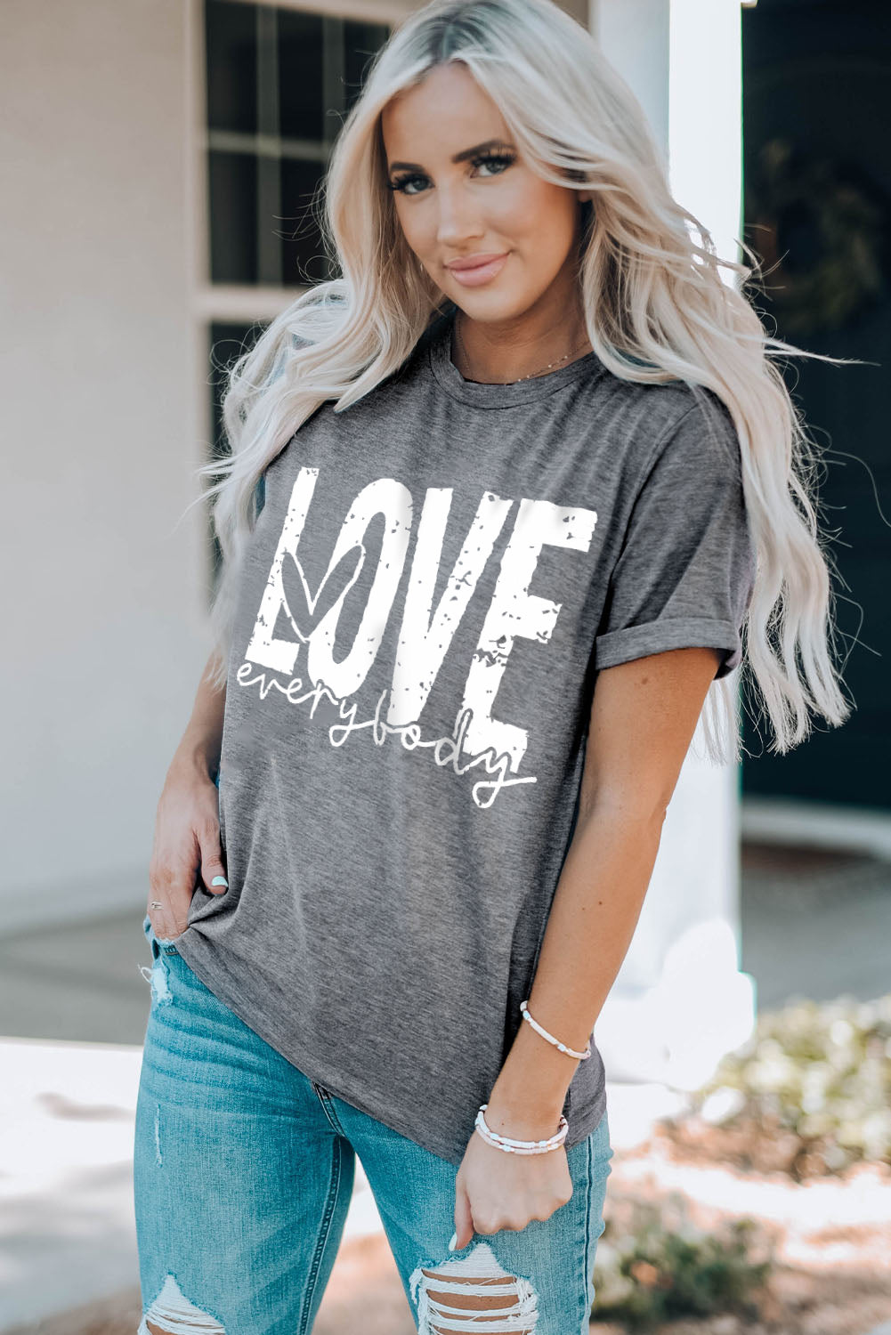 Gray LOVE everybody Graphic T-shirt Graphic Tees JT's Designer Fashion